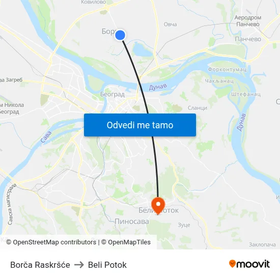 Борча Раскршће to Beli Potok map