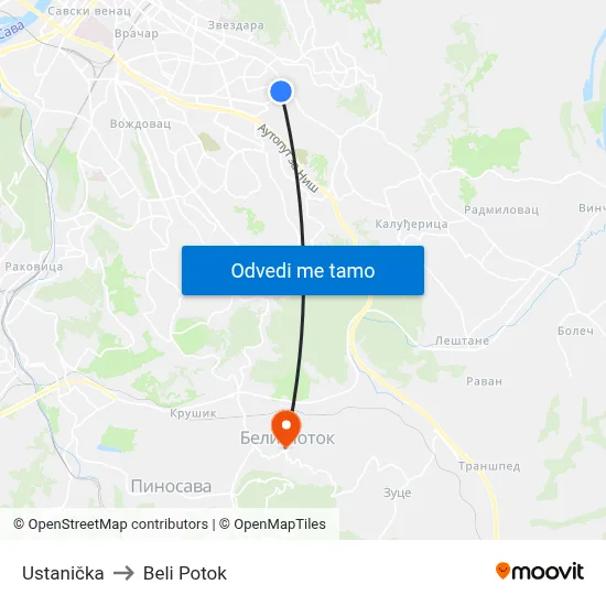Устаничка to Beli Potok map