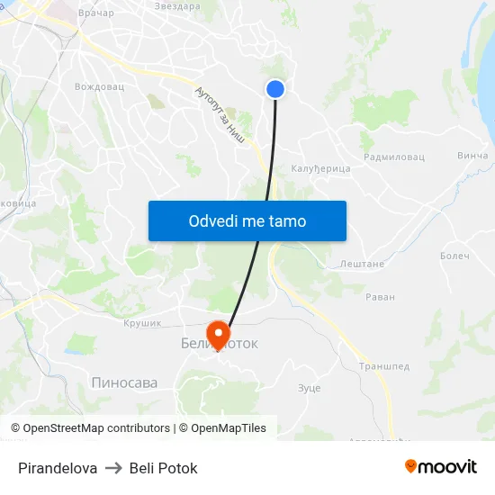 Pirandelova to Beli Potok map