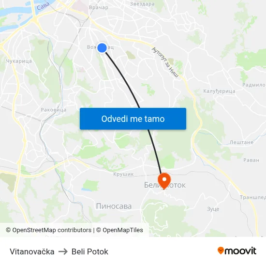 Vitanovačka to Beli Potok map