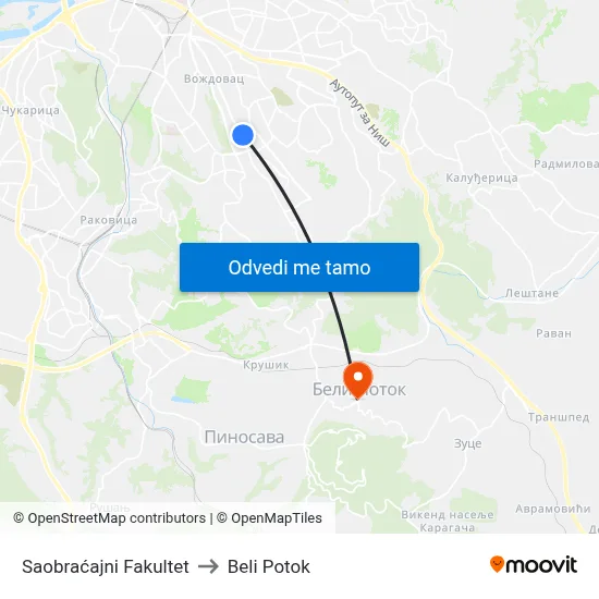 Saobraćajni Fakultet to Beli Potok map