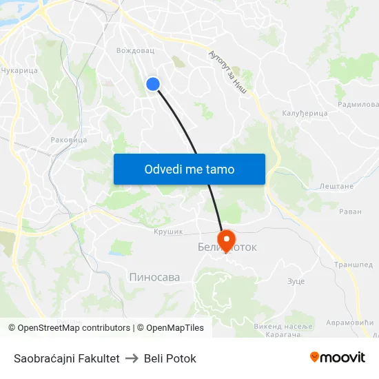 Saobraćajni Fakultet to Beli Potok map