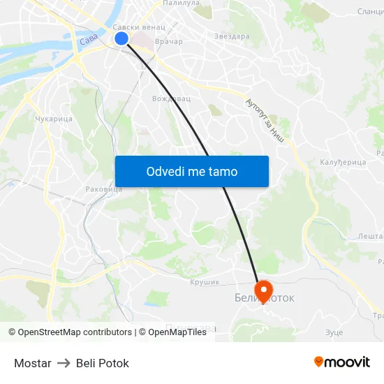 Мостар to Beli Potok map