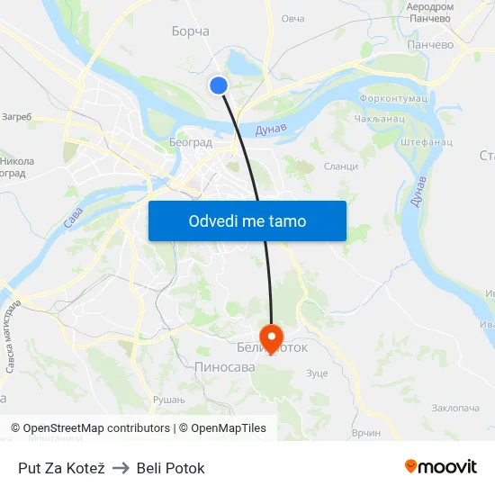 Put Za Kotež to Beli Potok map