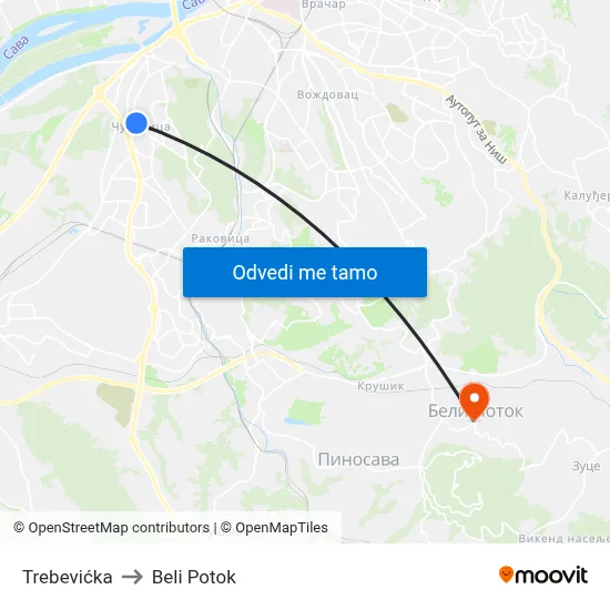 Trebevićka to Beli Potok map