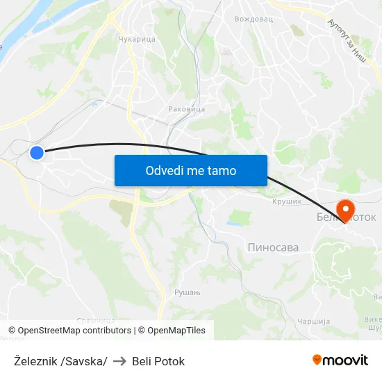 Železnik /Savska/ to Beli Potok map