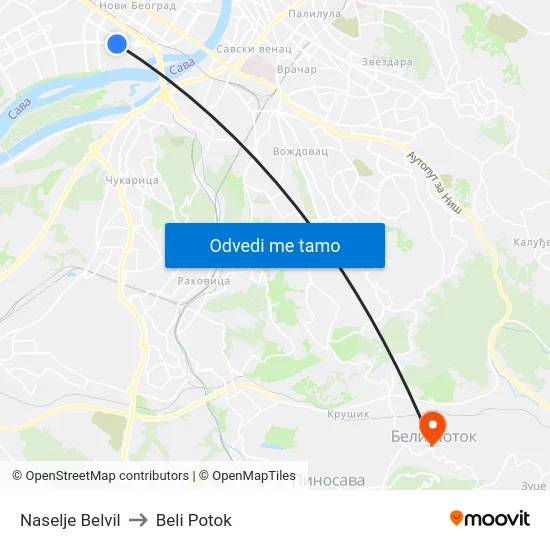 Naselje Belvil to Beli Potok map