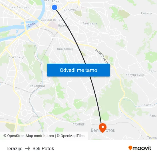 Terazije to Beli Potok map