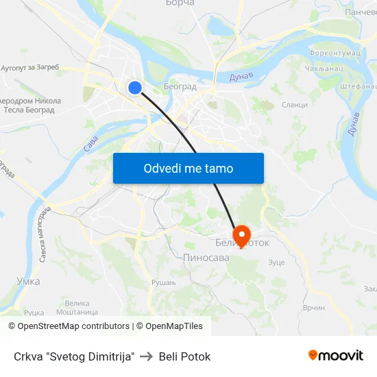 Црква "Светог Димитрија" to Beli Potok map