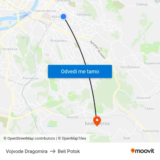 Vojvode Dragomira to Beli Potok map