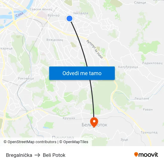 Брегалничка to Beli Potok map