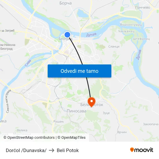 Дорћол /Дунавска/ to Beli Potok map