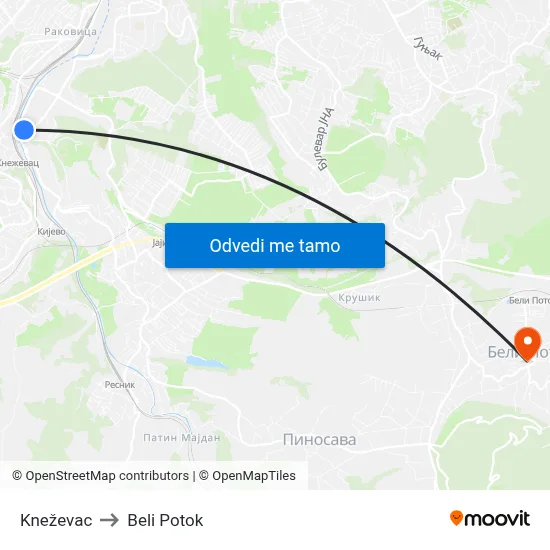 Kneževac to Beli Potok map