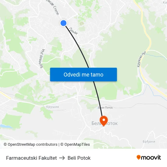 Фармацеутски Факултет to Beli Potok map