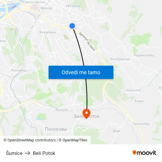 Шумице to Beli Potok map