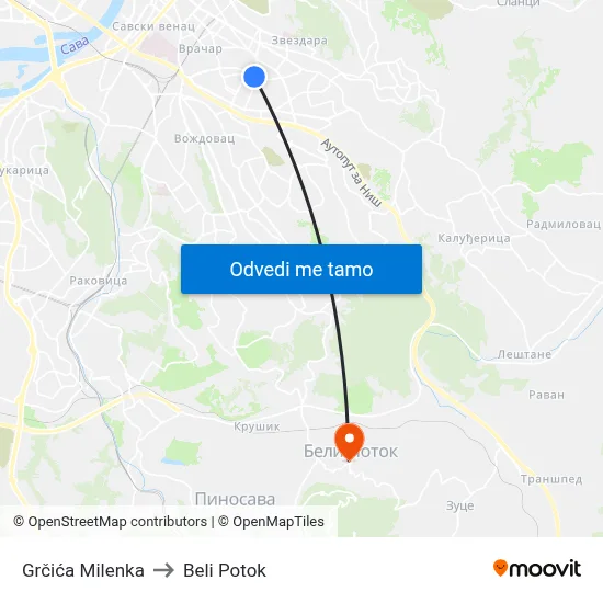 Grčića Milenka to Beli Potok map