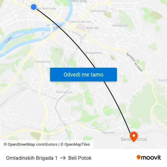 Омладинских Бригада 1 to Beli Potok map