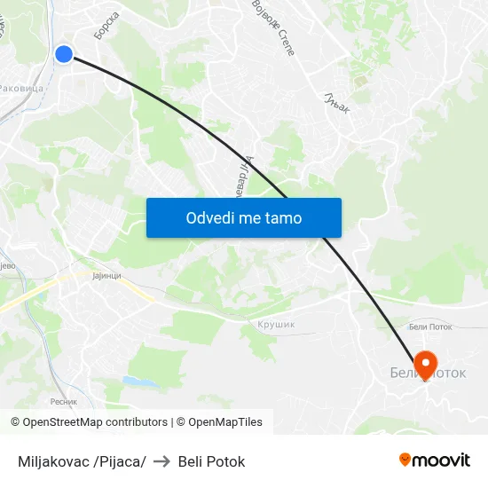 Miljakovac /Pijaca/ to Beli Potok map