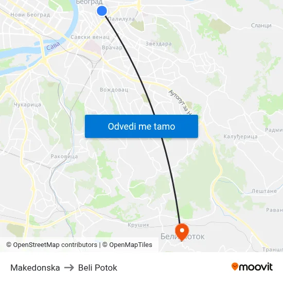 Makedonska to Beli Potok map