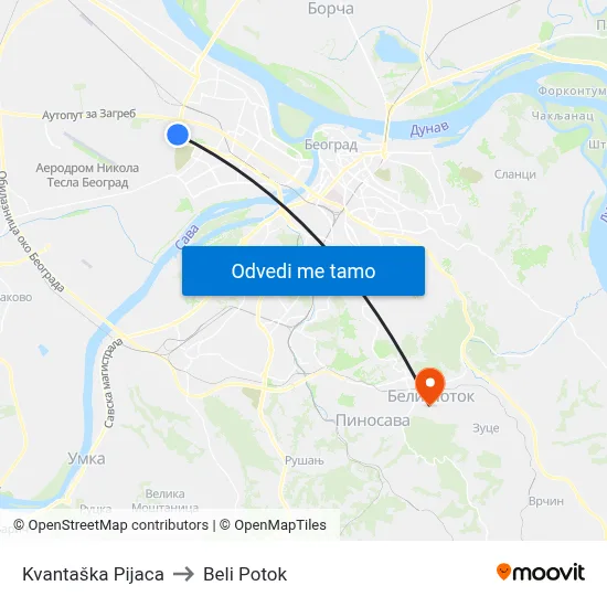 Кванташка Пијаца to Beli Potok map