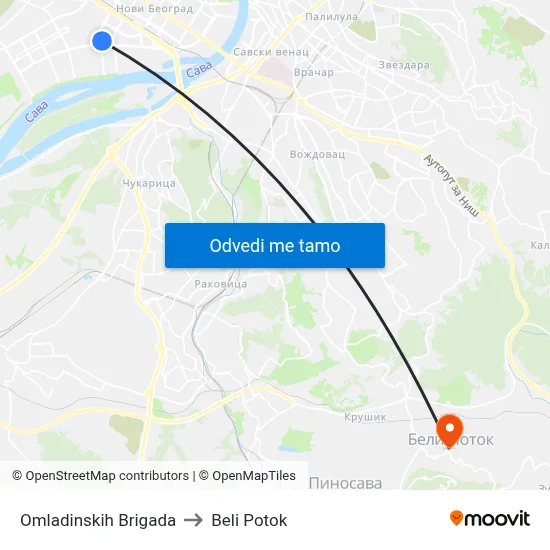 Омладинских Бригада to Beli Potok map