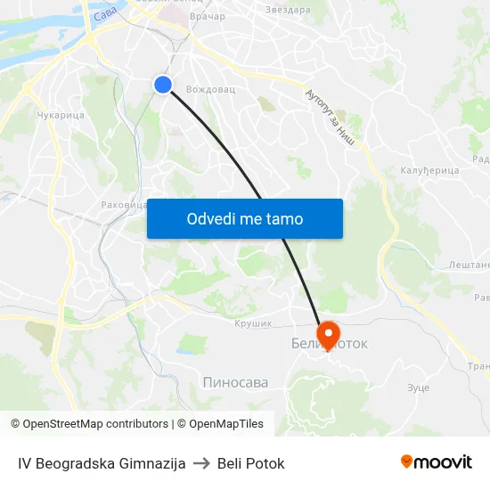 IV Београдска Гимназија to Beli Potok map