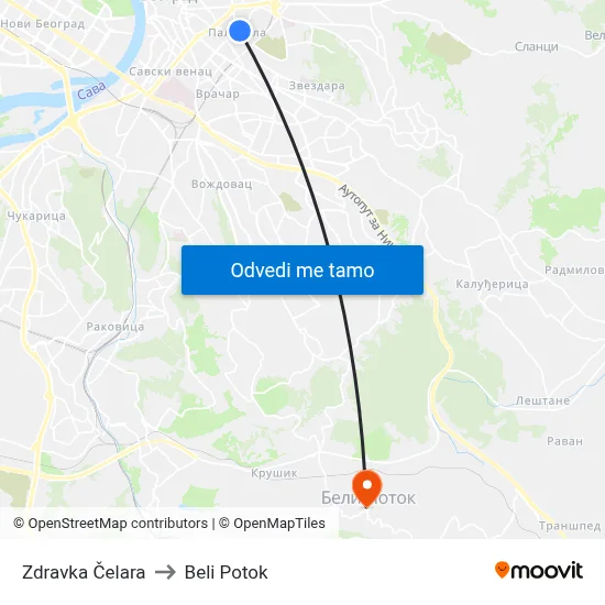 Zdravka Čelara to Beli Potok map