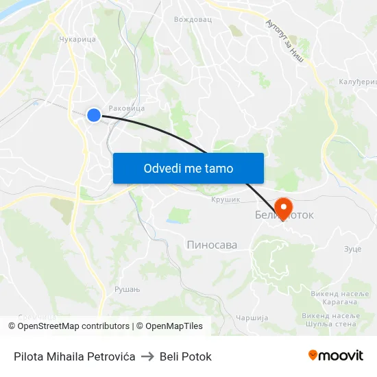 Pilota Mihaila Petrovića to Beli Potok map