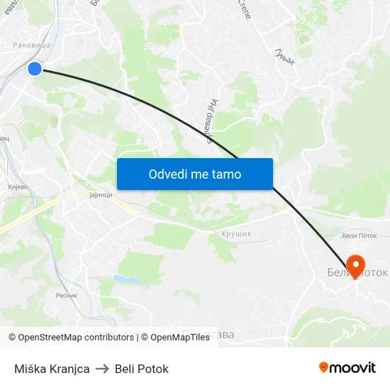 Miška Kranjca to Beli Potok map