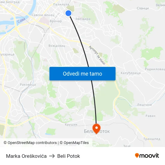Марка Орешковића to Beli Potok map