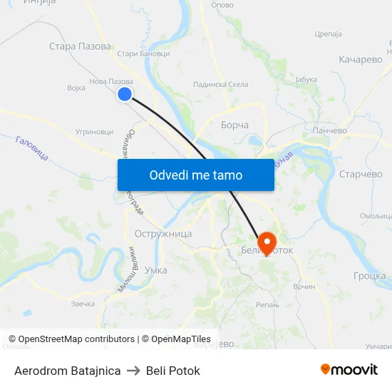 Aerodrom Batajnica to Beli Potok map