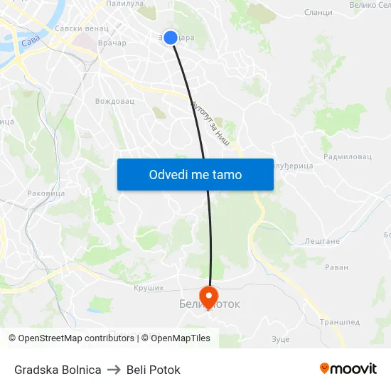 Gradska Bolnica to Beli Potok map