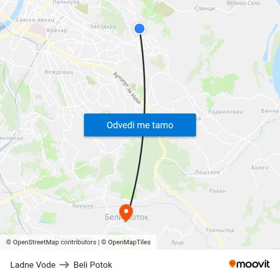 Ладне Воде to Beli Potok map