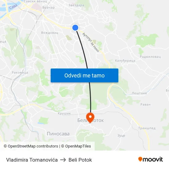 Владимира Томановића to Beli Potok map