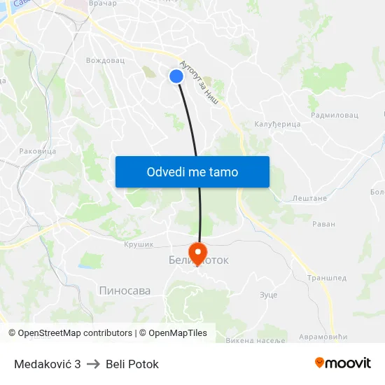 Медаковић 3 to Beli Potok map