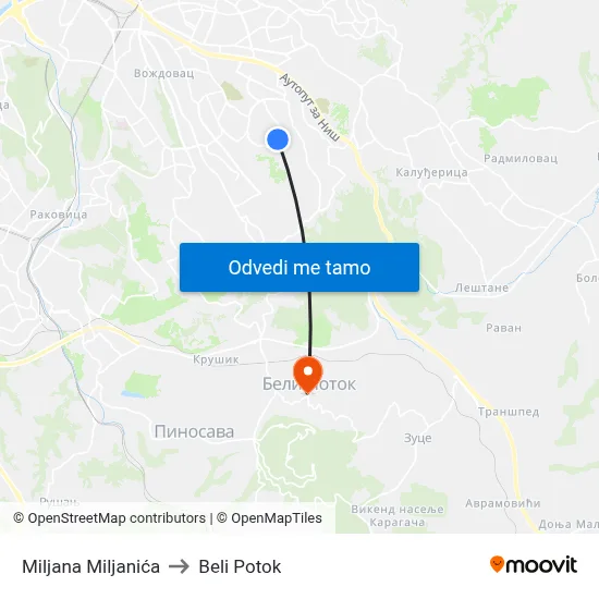 Miljana Miljanića to Beli Potok map