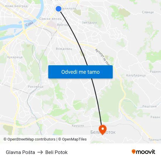 Главна Пошта to Beli Potok map