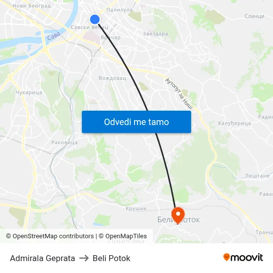 Admirala Geprata to Beli Potok map