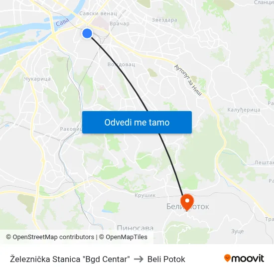Železnička Stanica "Bgd Centar" to Beli Potok map