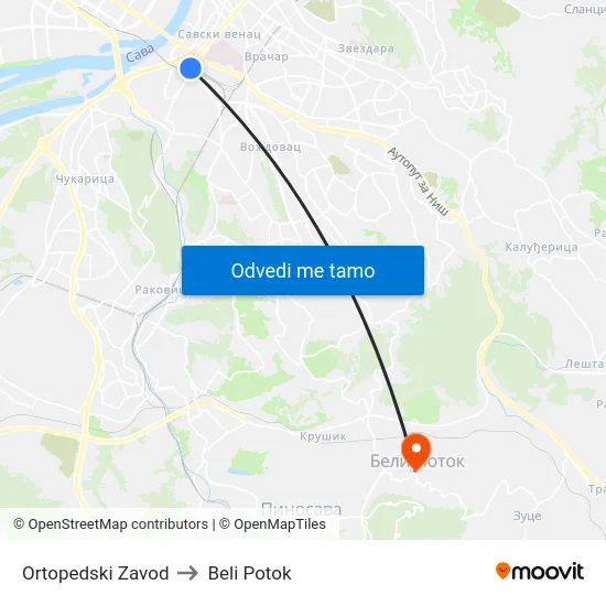 Ortopedski Zavod to Beli Potok map