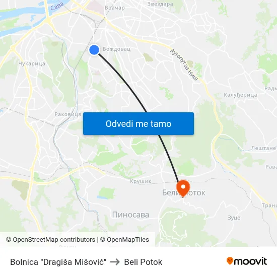Bolnica "Dragiša Mišović" to Beli Potok map