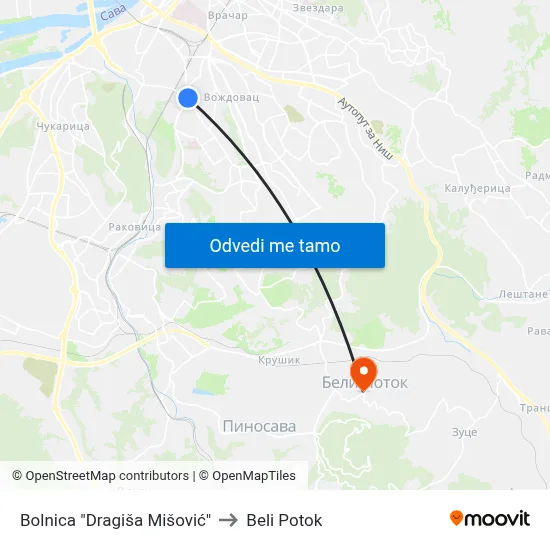 Bolnica "Dragiša Mišović" to Beli Potok map