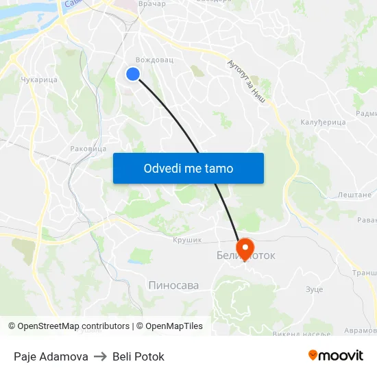 Паје Адамова to Beli Potok map