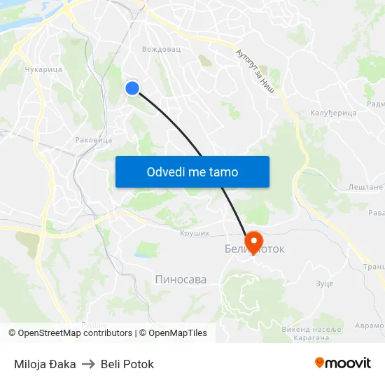 Miloja Đaka to Beli Potok map