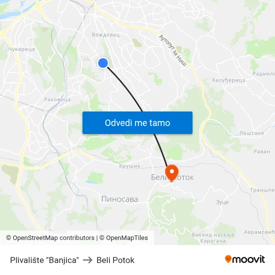 Plivalište "Banjica" to Beli Potok map