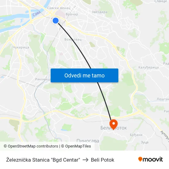 Železnička Stanica "Bgd Centar" to Beli Potok map