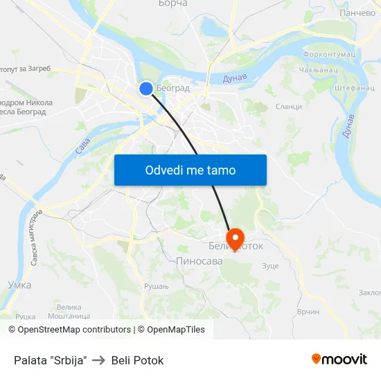 Palata "Srbija" to Beli Potok map