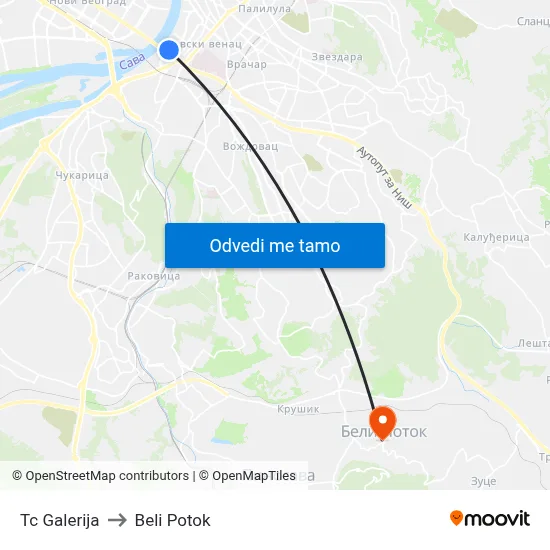 Tc Galerija to Beli Potok map