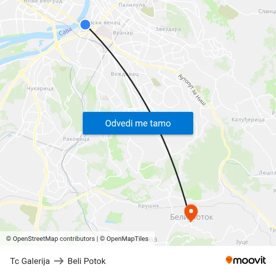 Tc Galerija to Beli Potok map