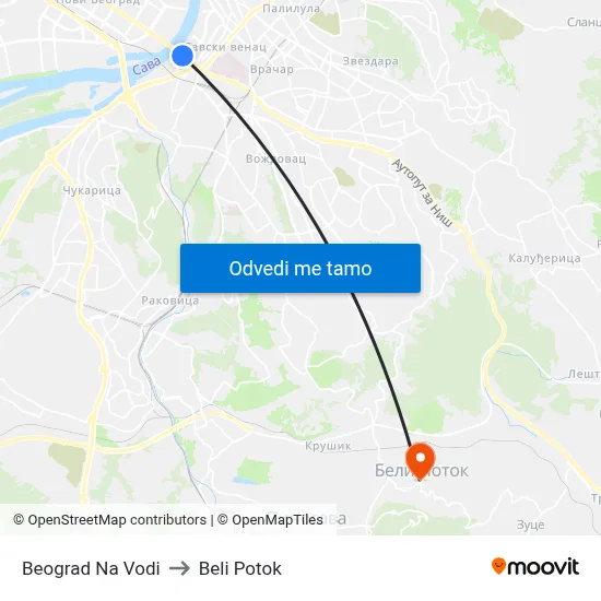 Београд На Води to Beli Potok map